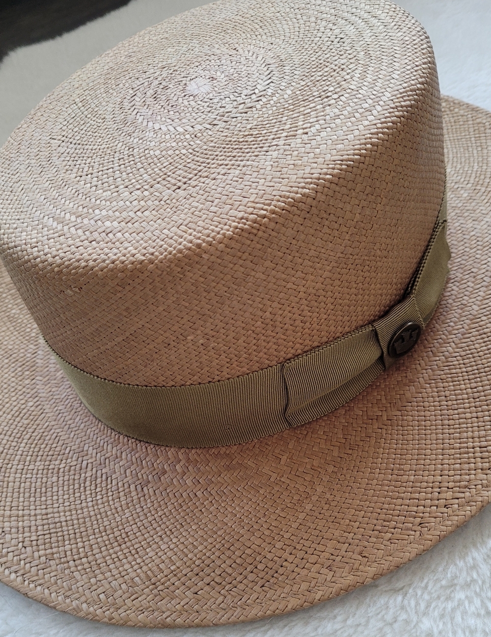 Goorin Bros Tequila Palm Boater Hat Natural Light Straw & Sage Green Trim Sz L